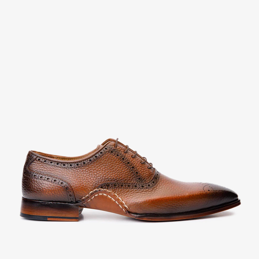 The Draco Handmade Tan Semi Brogue Oxford Shoe Fine Craftsmanship