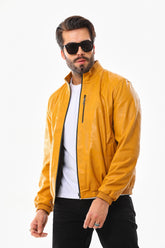 The Como Reversible Mustard Yellow Black Leather Bomber Jacket Exclusive Style
