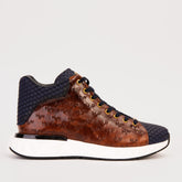The Caesars Brown Navy Leather High-Top Sneaker Fine Craftsmanship