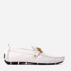The Pisa White Leather Bit Drive Loafer Shoe For Sale