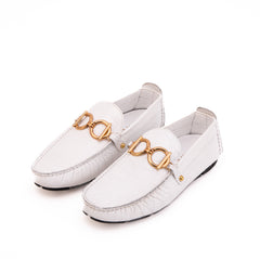The Pisa White Leather Bit Drive Loafer Shoe For Sale