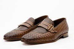The Vatra Tan Woven Double Monk Strap Shoe Fine Craftsmanship