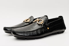 The Pisa Black Leather Bit Drive Loafer Shoe Exclusive Style