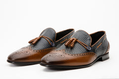 The Istanbul Tan Navy Blue Leather Tassel Loafer Shoe On Sale