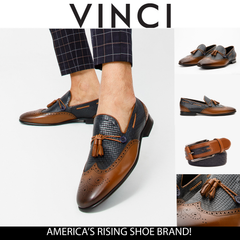 The Istanbul Tan Navy Blue Leather Tassel Loafer Shoe On Sale
