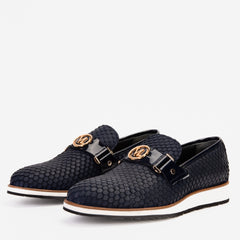 The Legacy Navy Blue Leather Casual Loafer Shoe For Sale
