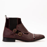 The Orion Burgundy Snakeskin Pattern Leather Double Monk Strap Boot Exclusive Style