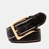 The Bellagio Black Gold Leather Belt For Sale