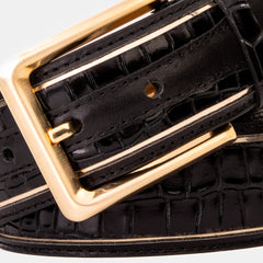 The Bellagio Black Gold Leather Belt For Sale