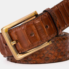 The Boss Tan Pythn Snk Leather Belt On Sale