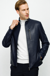 The Blanchard Navy Blue Leather Jacket Universal Fit