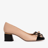 The Diva Beige Leather Cap Toe Block Heel Pump Shoe Fine Craftsmanship