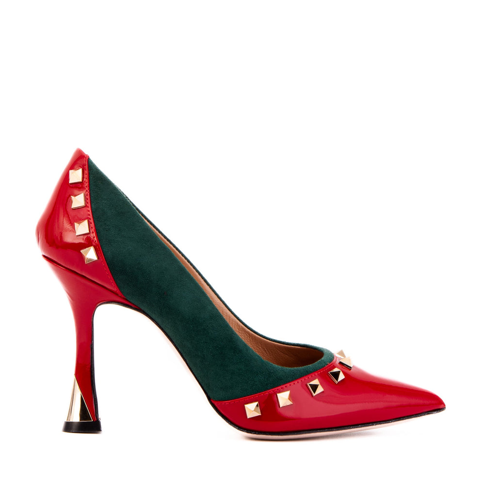 The Bella Vita Studded Red Green Leather Pump Shoe Exclusive Style