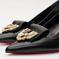 The Love Black Leather Block Heel Pump Shoe Universal Fit