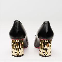 The Love Black Leather Block Heel Pump Shoe Universal Fit