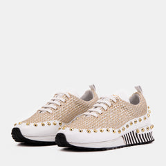 The Aurelia White Gold Woven Leather Sneaker On Sale