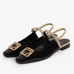 The Rosalinda Black Leather Flat Slingback Sandal Exclusive Style