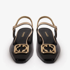 The Rosalinda Black Leather Flat Slingback Sandal Exclusive Style