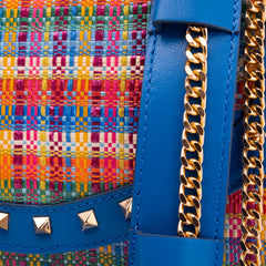 The Zoe Multicolor Tweed Blue Leather Handbag For Sale