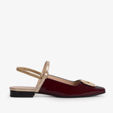 The Rosalinda Burgundy Patent Leather Flat Slingback Sandal All New
