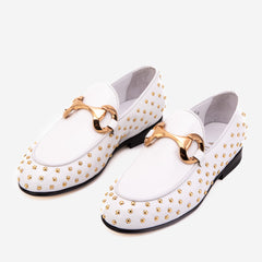 The Jupiter Shoe White Spike Leather Bit Dress Loafer Limited Edition Shoe Exclusive Style