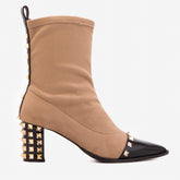 The Amethyst Studded Beige Black Suede Leather Women’s Boot For Sale