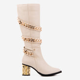 The Gladiator Cream Leather Knee High Boot On Sale