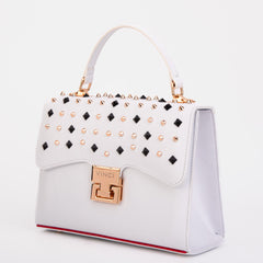 The Infanta White Spike Leather Handbag On Sale