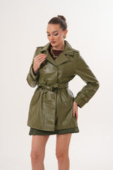 The Caelith Olive Green Leather Trench Jacket Exclusive Style
