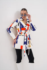 Sienna Abstract Art Leather Jacket – Red Navy Edition For Sale