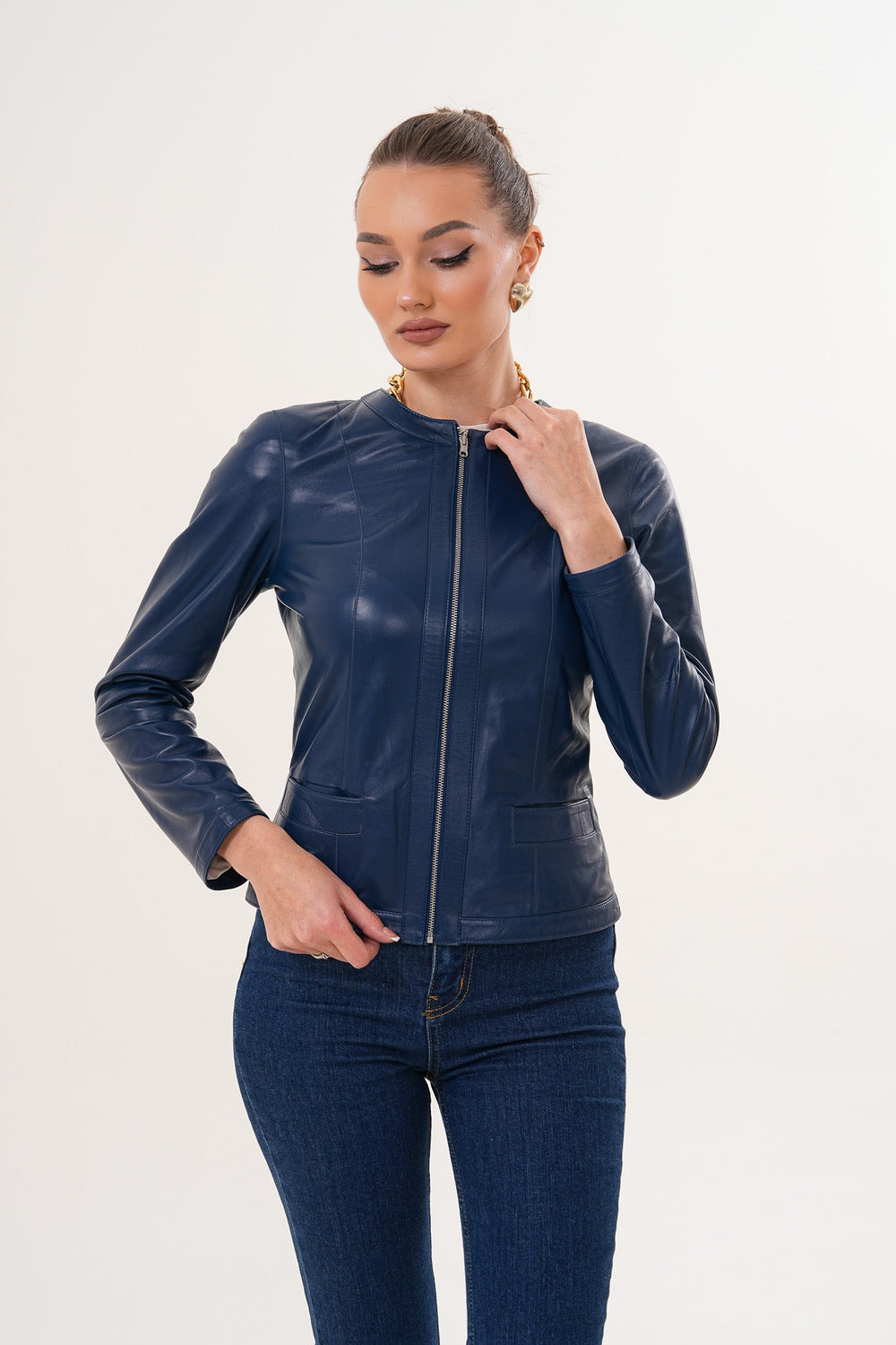 The Nyvessa Reversible Navy Blue Leather Jacket All New