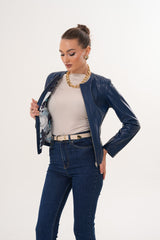 The Nyvessa Reversible Navy Blue Leather Jacket All New