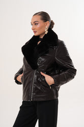 The Elvaris Dark Chocolate Leather Jacket with Fur Collar Exclusive Style