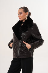 The Elvaris Dark Chocolate Leather Jacket with Fur Collar Exclusive Style