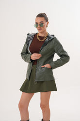 The Avelyn Reversible Olive Green Leather Jacket Universal Fit