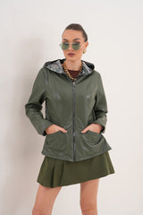 The Avelyn Reversible Olive Green Leather Jacket Universal Fit