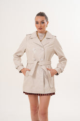 The Caelith Light Beige Leather Trench Jacket Fine Craftsmanship
