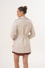 The Caelith Light Beige Leather Trench Jacket Fine Craftsmanship
