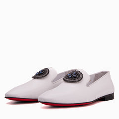 The Pombe White Patent Leather Dress Slip-on Loafer Shoe On Sale