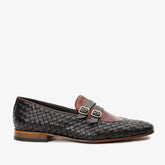The Vatra Black Burgundy Woven Double Monk Strap Shoe All New
