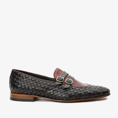 The Vatra Black Burgundy Woven Double Monk Strap Shoe All New