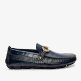 The Pisa Navy Blue Leather Bit Drive Loafer Shoe Universal Fit
