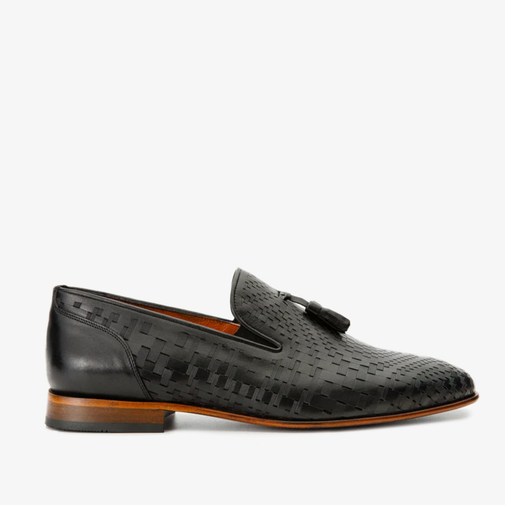 The Meram Black Leather Tassel Slip-On Loafer Shoe All New