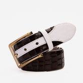 The Bellagio Brown White Leather Belt On Sale