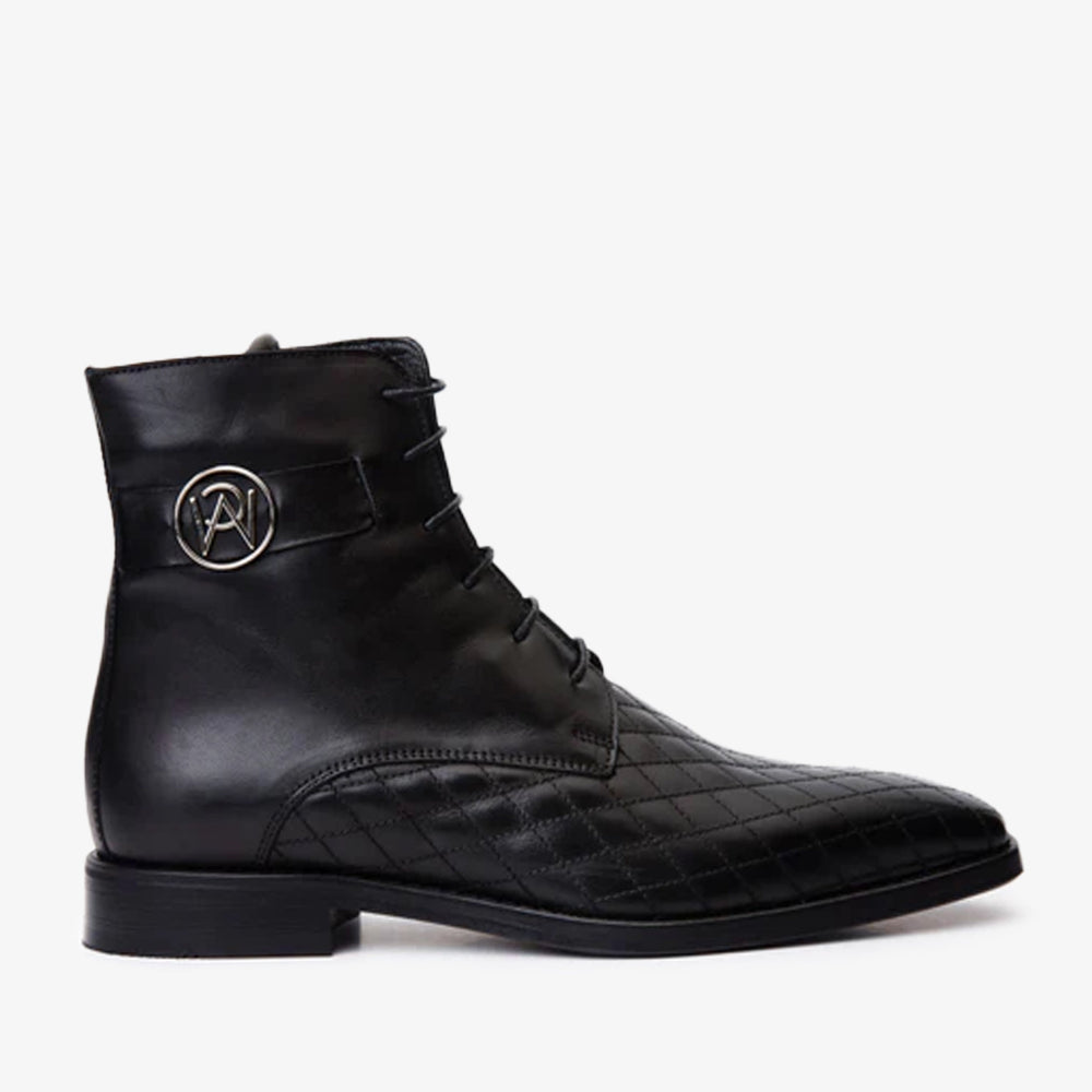 The Zeus Black Leather Lace-Up Boot with a Zipper On Sale