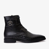 The Zeus Black Leather Lace-Up Boot with a Zipper On Sale