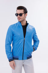 Monza Blue Lambskin Leather Jacket Universal Fit