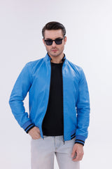Monza Blue Lambskin Leather Jacket Universal Fit