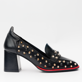 The Infanta Black Spike Leather Block Heel Pump Shoe Universal Fit