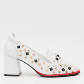The Infanta White Spike Leather Block Heel Pump Shoe On Sale